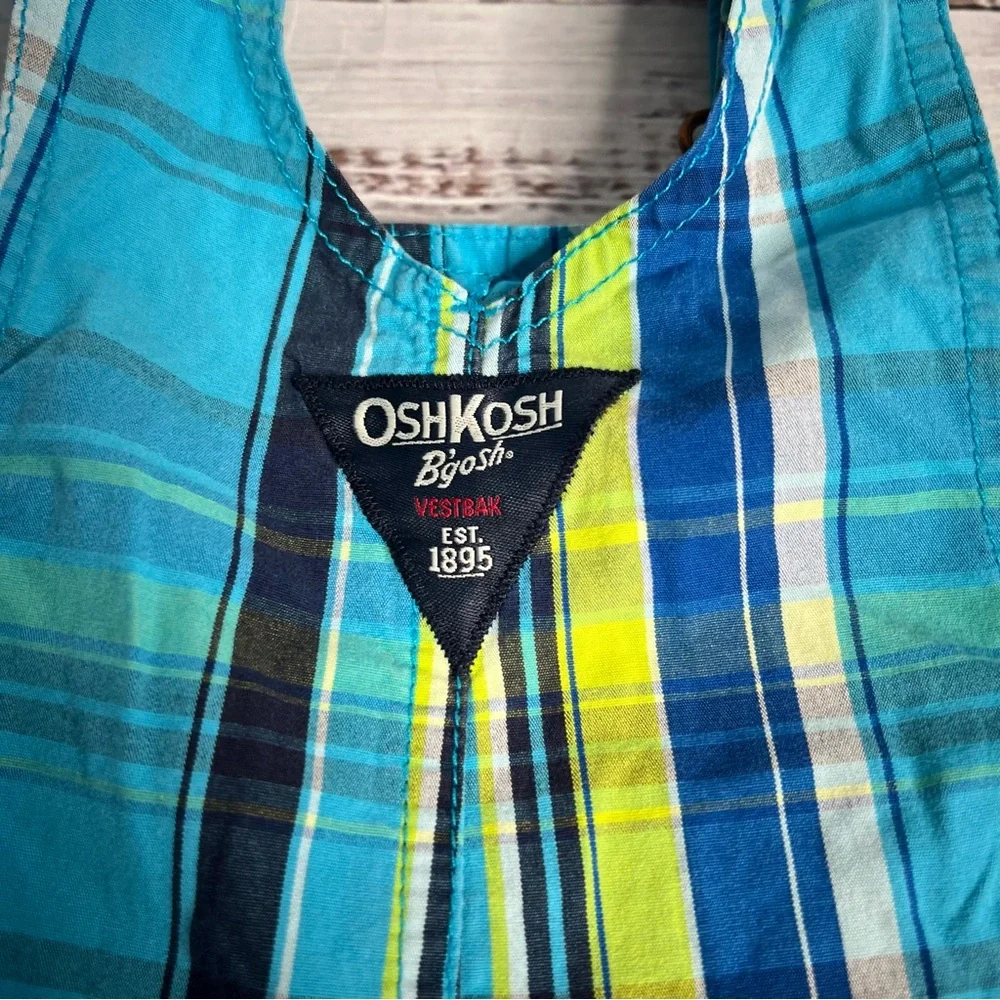 Osh Kosh Bgosh Overalls Boys 12 Months‎ Blue Green Plaid Short Alls